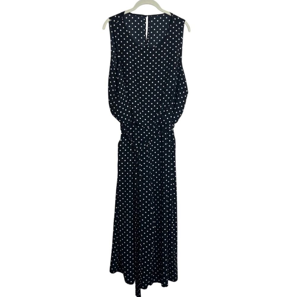 Vince Camuto Womens Jumpsuit Size 16 Black Polka Dot Cropped Wide Leg Pockets